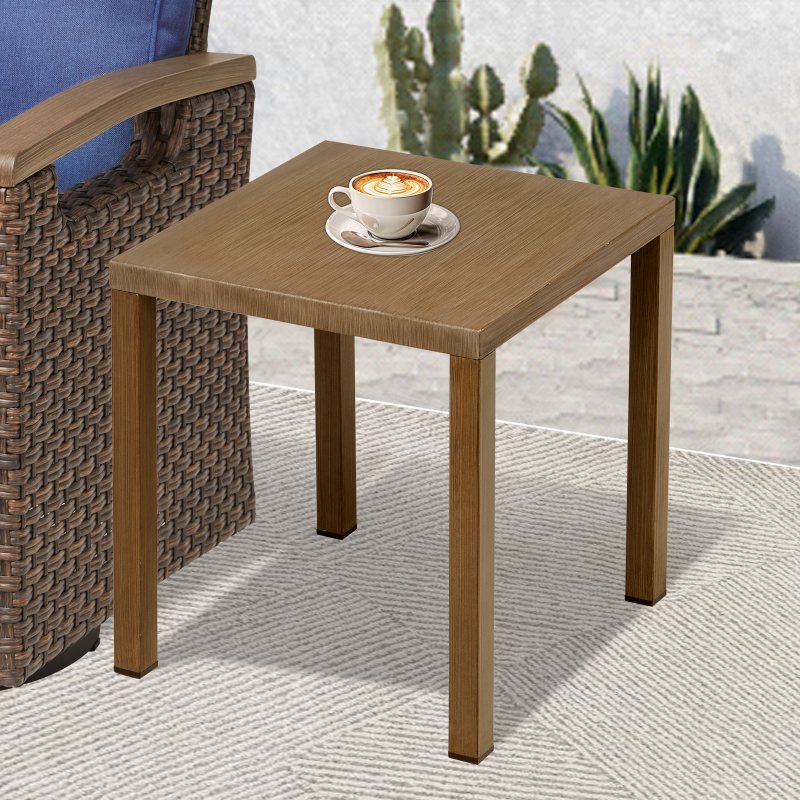 Outdoor Steel Side Table, 22X20X20 Inch Small Patio Table Square End Table for Pool Balcony Deck Porch Lawn Backyard, Brown