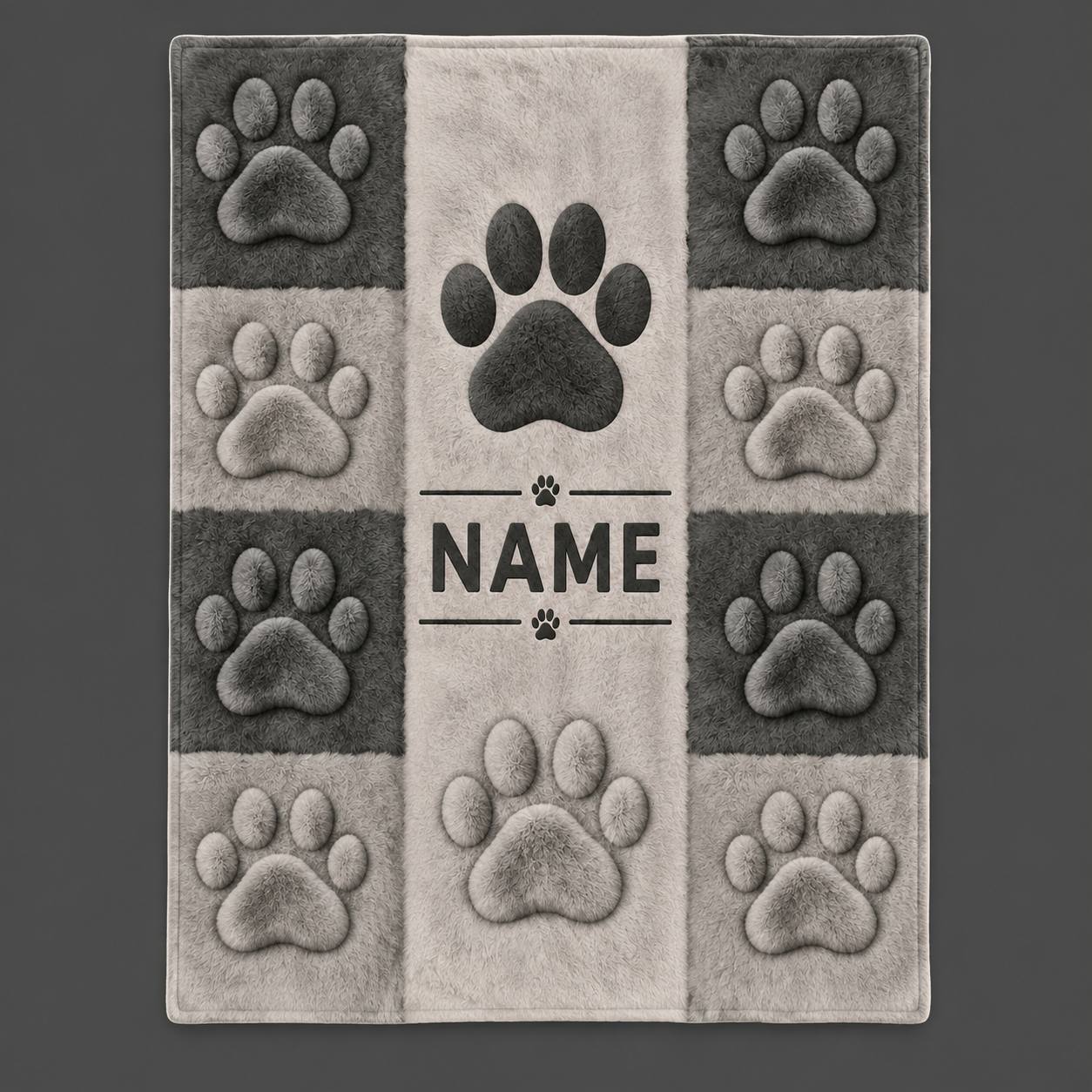TEMU Personalized Paw Print Custom Name Blanket, With Paw Print Printed With Name A Gift For Pet- , Decorative Nap, Sofa, Camping Throw, Pet Memorial