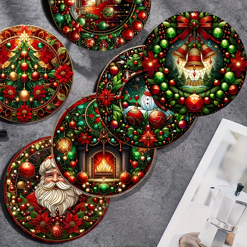 TEMU 6 Wooden Coasters With A Christmas Theme, 3d Holiday Coasters, Heat And Cold Resistant, Non-slip And Durable, Perfect For Home Kitchen Decor, An