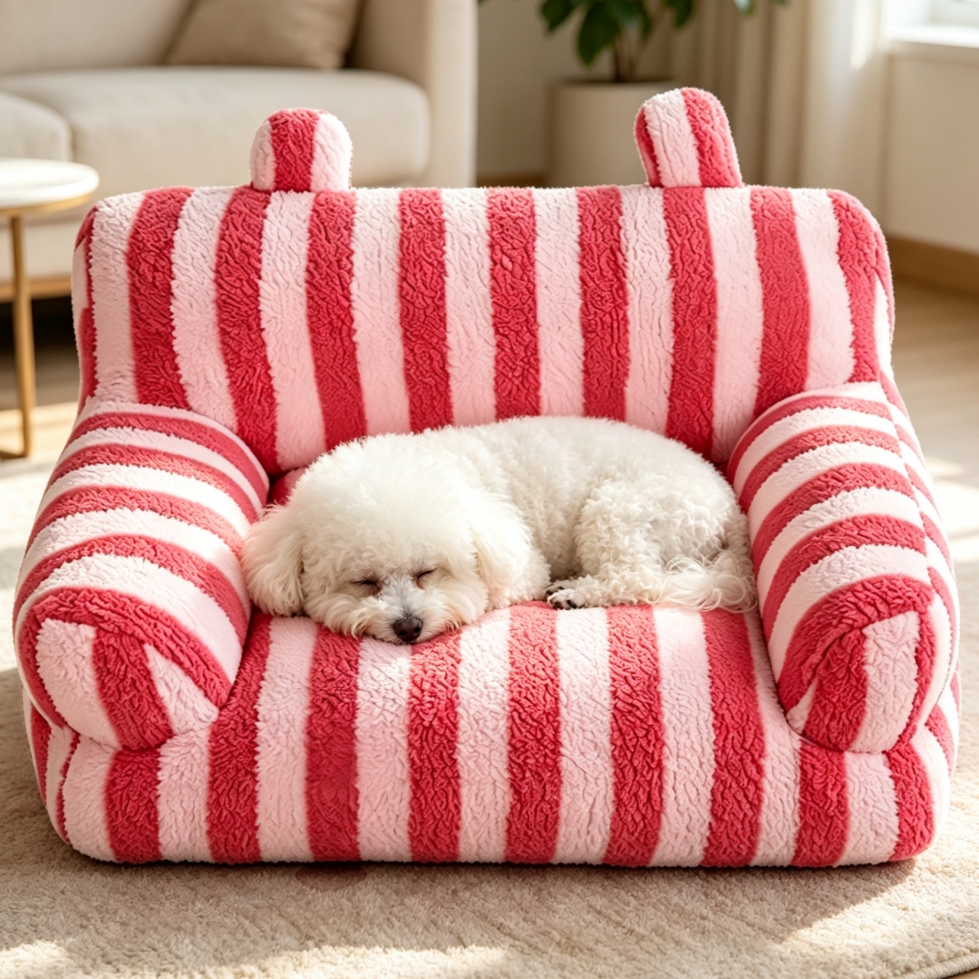 suitable for small medium dogs kittens striped fluffy ear shaped pet sofa bed house soft warm sleeping mat with     bedding for puppies puppy bed for crate or use no   Product details 2