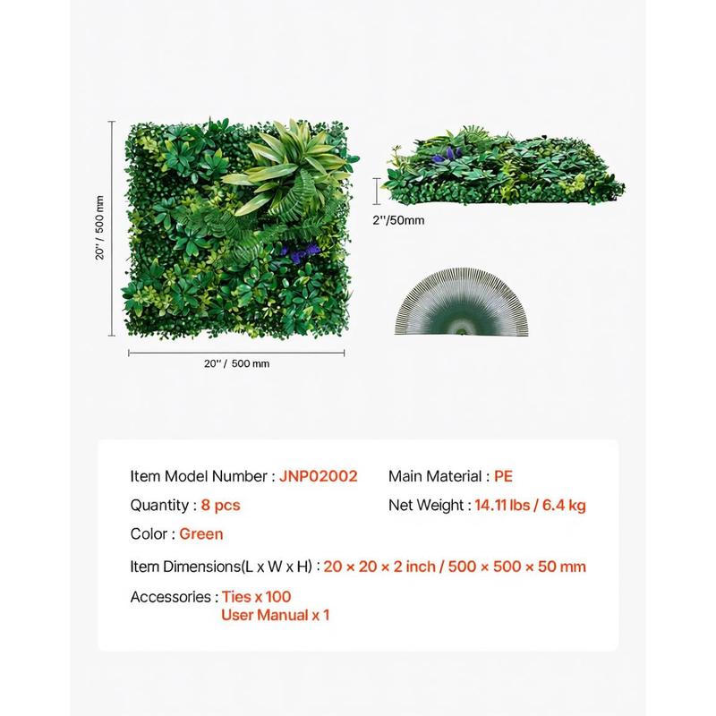 Faux Boxwood Hedge 20X20In for Garden Privacy Ivy Fence Interior Wall Decor, 8pcs 3D Greenery Foliage Screen Backdrop Interlocking Grid Panels