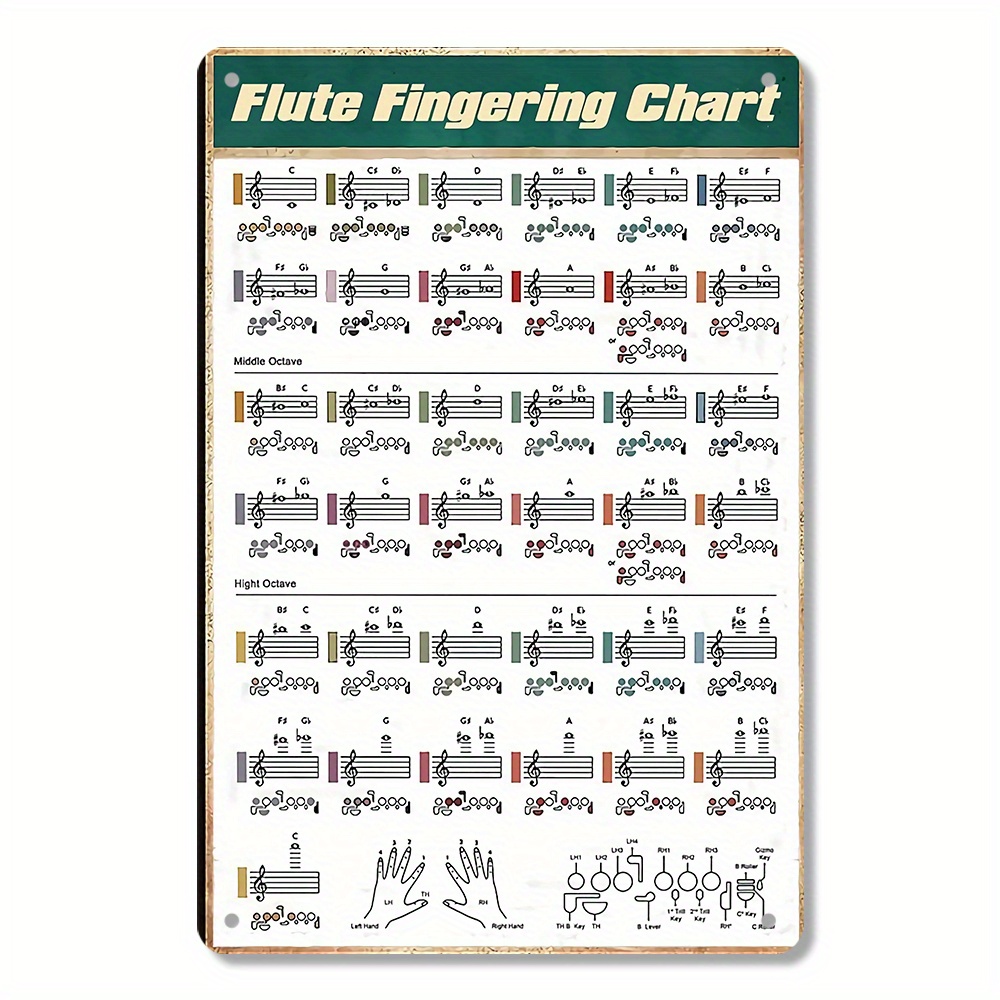 vintage metal flute fingering chart 19 81 x 29 97 cm detailed placement guide for recorders ideal for home bathroom room wall bar   decor unique gift idea multifunctional decor art   iron material