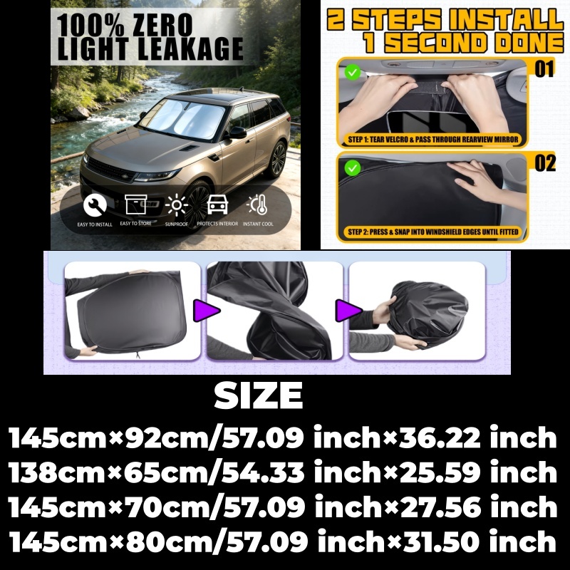 Windshield Sun Shade For Most Vehicles - Anti-fading Interior Guard, Quick Installation, Perfect For Mall Outdoor Parking