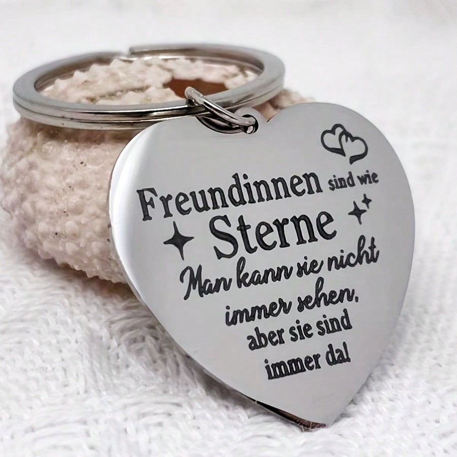 1pc Heart-shaped Keychain With A German Inspirational Quote, Made Of Stainless Steel, Perfect For A For Best Friend