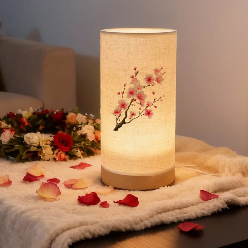 Cherry Blossom Branch Fabric Table Lamp, USB Powered