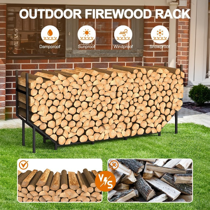 

5.9ft/2.6 Ft Firewood Rack Holder, Outdoor Indoor Heavy Duty Metal Wood Stand, Adjustable Fireplace Lumber Organizer, Bottom For Deck Patio Logs Storage Carrier Tool, Black