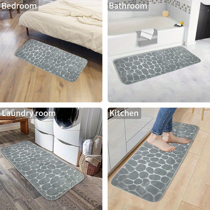 1pc   cobblestone pattern memory foam bath mat non slip absorbent bathroom rug machine washable polyester shower carpet stain resistant bathtub and kitchen floor   decor runner carpet details 9