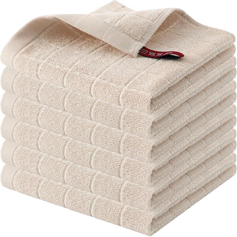 Pure Cotton Kitchen Dishcloth, Super Soft And Absorbent Dish Towel, Suitable For Drying And Cleaning Dishes, 6pcs Set, 30.48 X 30.48cm, Beige