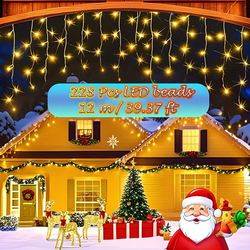 TEMU 228pcs Led Beads Waterfall Light String, 228/162/96pcs Led Stage Transparent String Light, Outdoor Ip44 Halloween Light Strip, 8 Lighting
