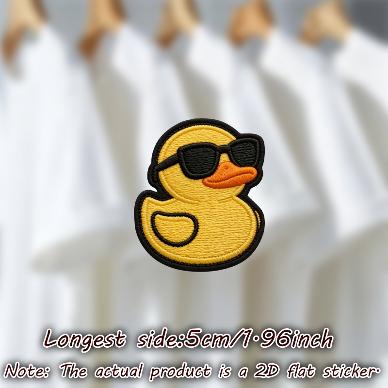 TEMU 9pcs/sheet 2d Flat Imitation Embroidery Stickers Yellow Rubber Duck Patch With Glasses, Orange Beak, And Black Outline, Set Against A, Heat