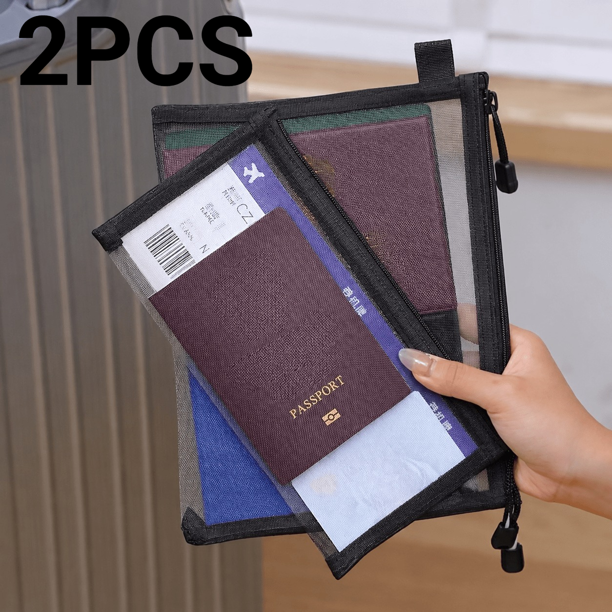 TEMU Lot de 2 sacs organisateurs en pour documents/passeports - En nylon haute résistance. Convient trousse de maquillage, trousse à crayons,