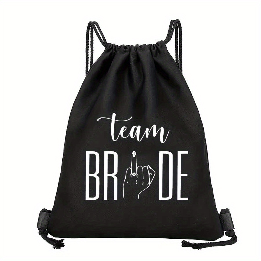 E-shop Team Braut Druck Schwarze Kordelzug-Tasche - Weiche Faltbare Tragbare Organizer mit Verstellbarem Schultergurt für Fitnessstudio, Yoga, Reisen