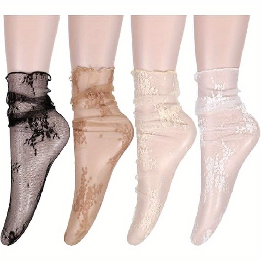 Image of 4-pack Transparent Socks For Women, Fashionable Chiffon Socks, Mesh Socks, Ankle Loose Transparent Socks, Gifts