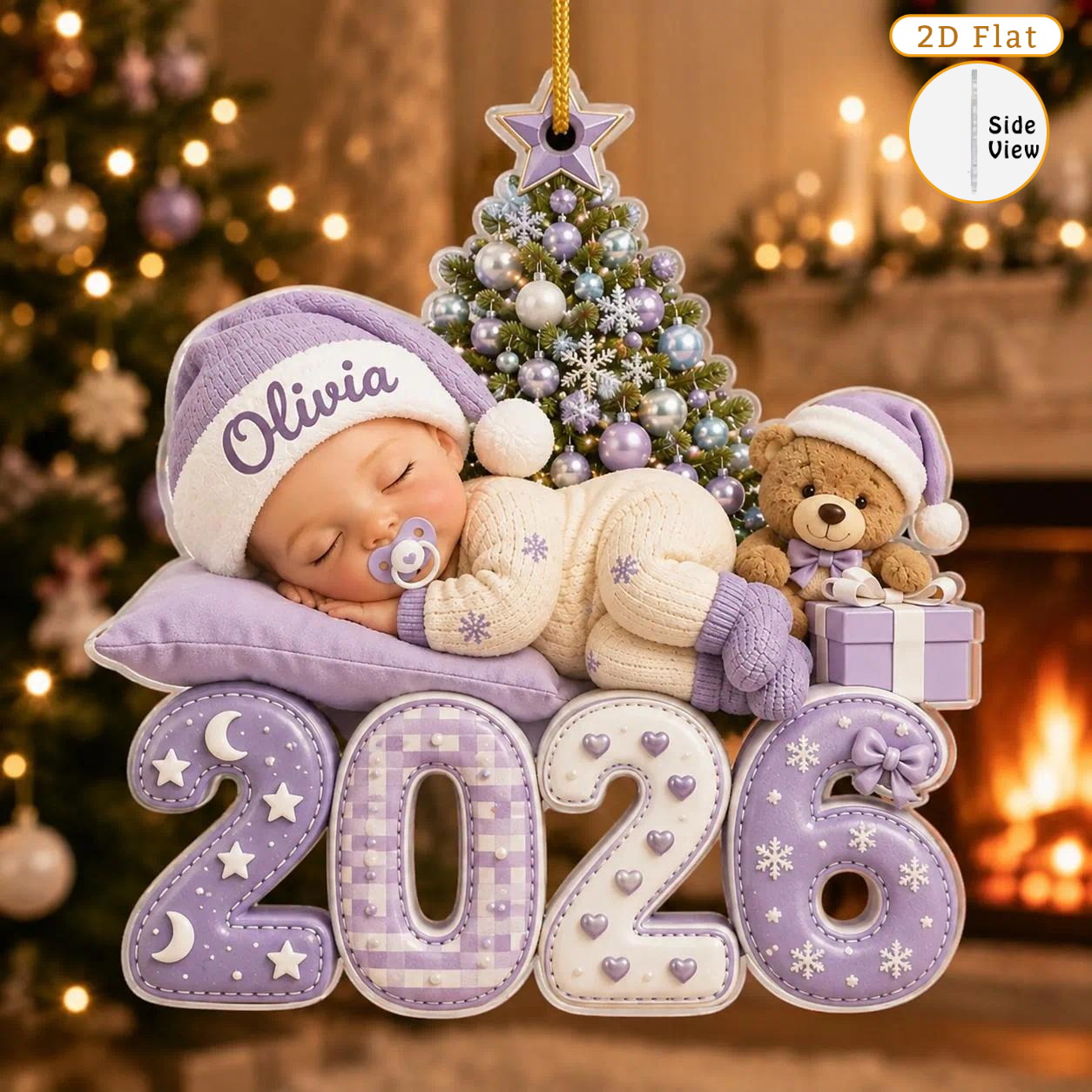 TEMU [2d Flat] Personalized Custom Name First Christmas Acrylic Ornament 2026, Custom Name Sleeping Keepsake, Christmas Gift, New Parents Gift