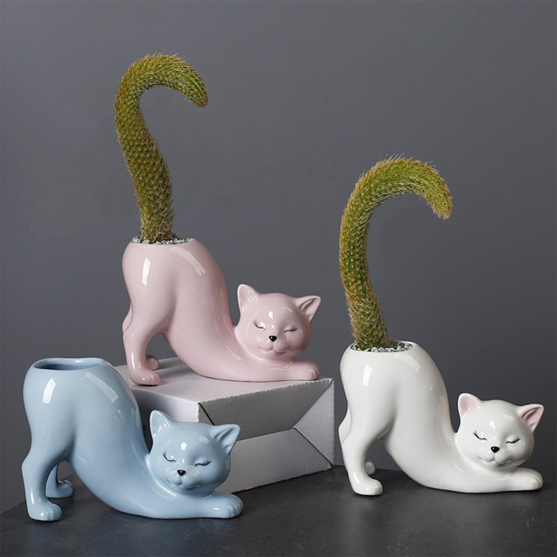 

Ceramic Cat Planter, Cat Shaped Indoor Plant Pot, Multi- For Home Decor, With No Electricity Needed For Succulents And Flowers