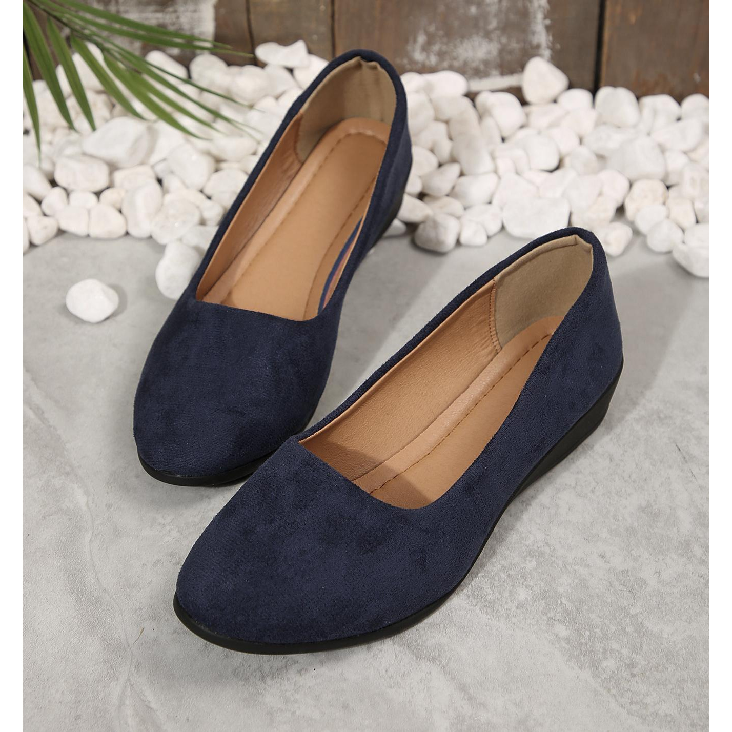 Women's Navy Blue Slip-On Ballet Flats Minimalist Low-* Comfortable  EVA Sole, Lightweight Casual Shoes for Casual Attire, A