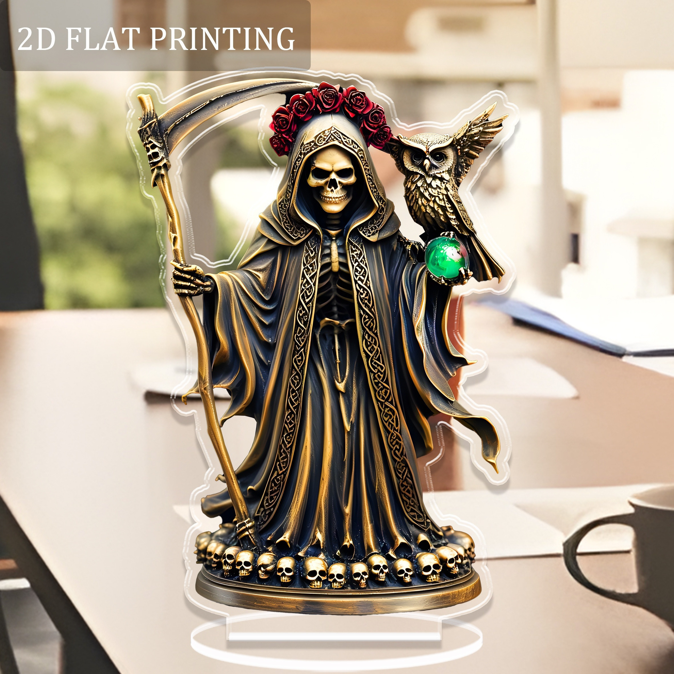 

2d Flat 1pc Vintage Gothic Death Statue, Double-sided Acrylic , 5x7 Inches, Tabletop Decor, Horror Theme Ornament For Halloween, Home, Restaurant, Unique Pop Gift