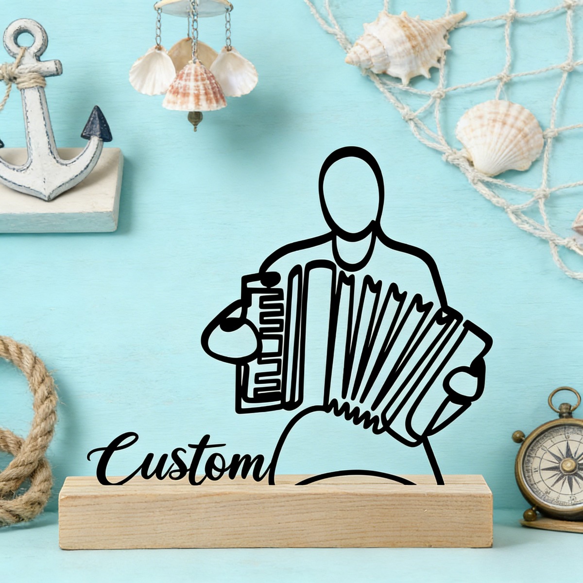 TEMU Personalized Custom Name/text Accordion Player Figurine - Minimalist Iron Suitable For Home Desk Decor, Music-themed Gift For Accordionists &