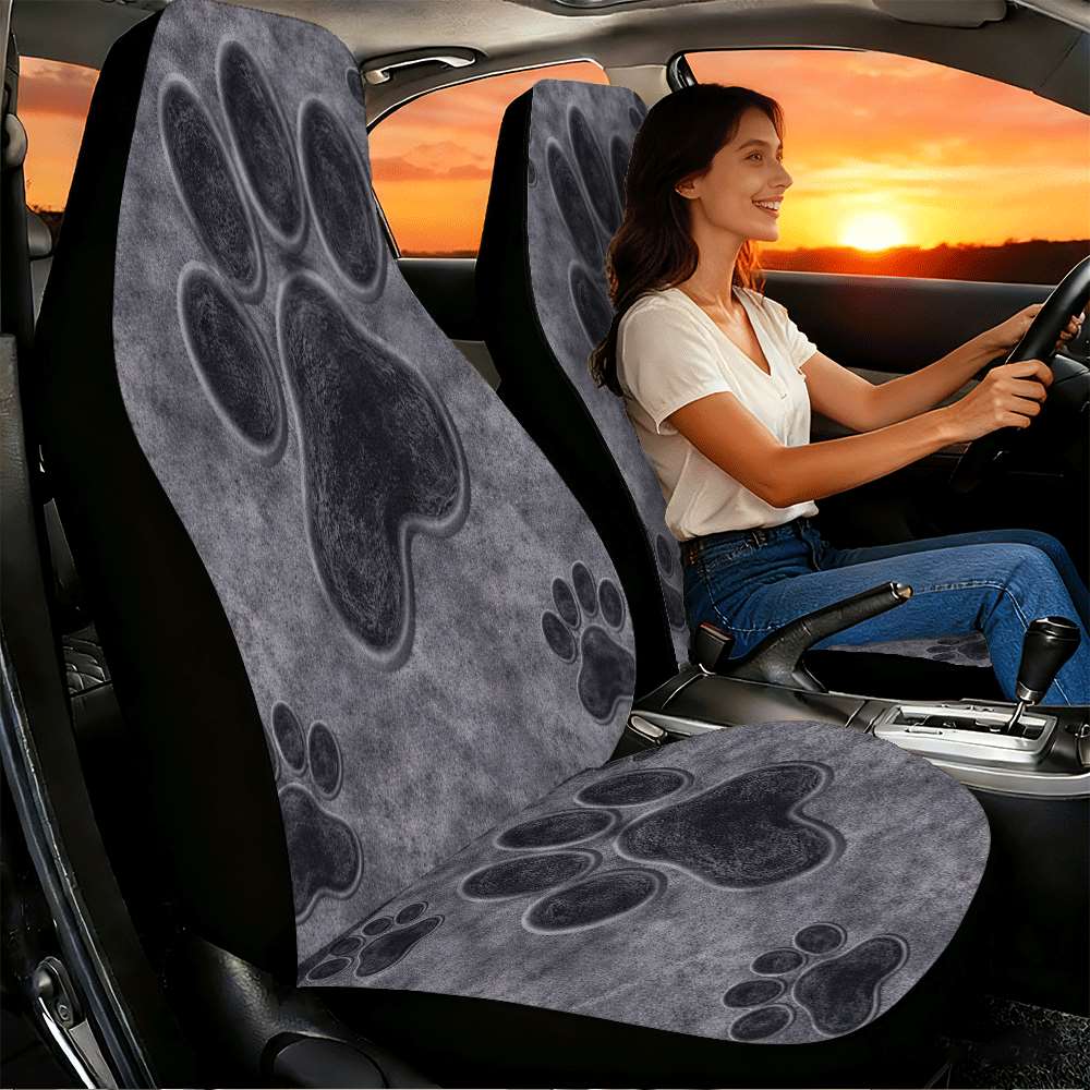 TEMU Set Of 2 Black Paw Print Seat Covers Designed For Front Seats, Featuring A High Back Style Made From Polyester, Compatible With Cars, Suvs, And