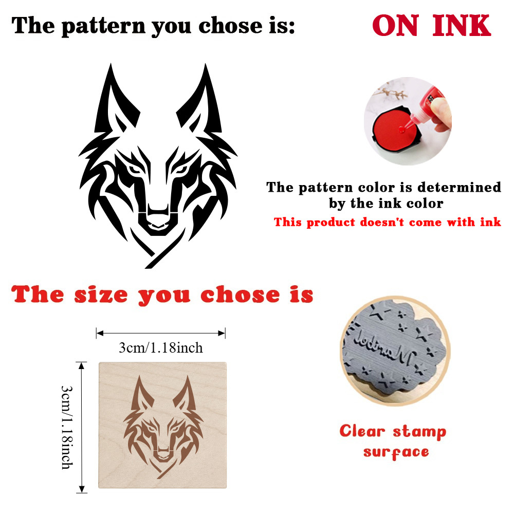 Cool Tribal-Style Wolf Head Wooden Rubber Stamp