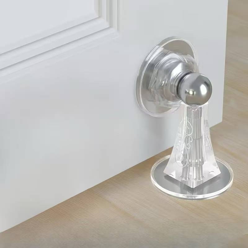 TEMU A Set Of Long Transparent High-end Magnetic Door Stoppers (1 Stopper Head + 1 Base), Sturdy And Durable - Without Drilling - Wall And Floor