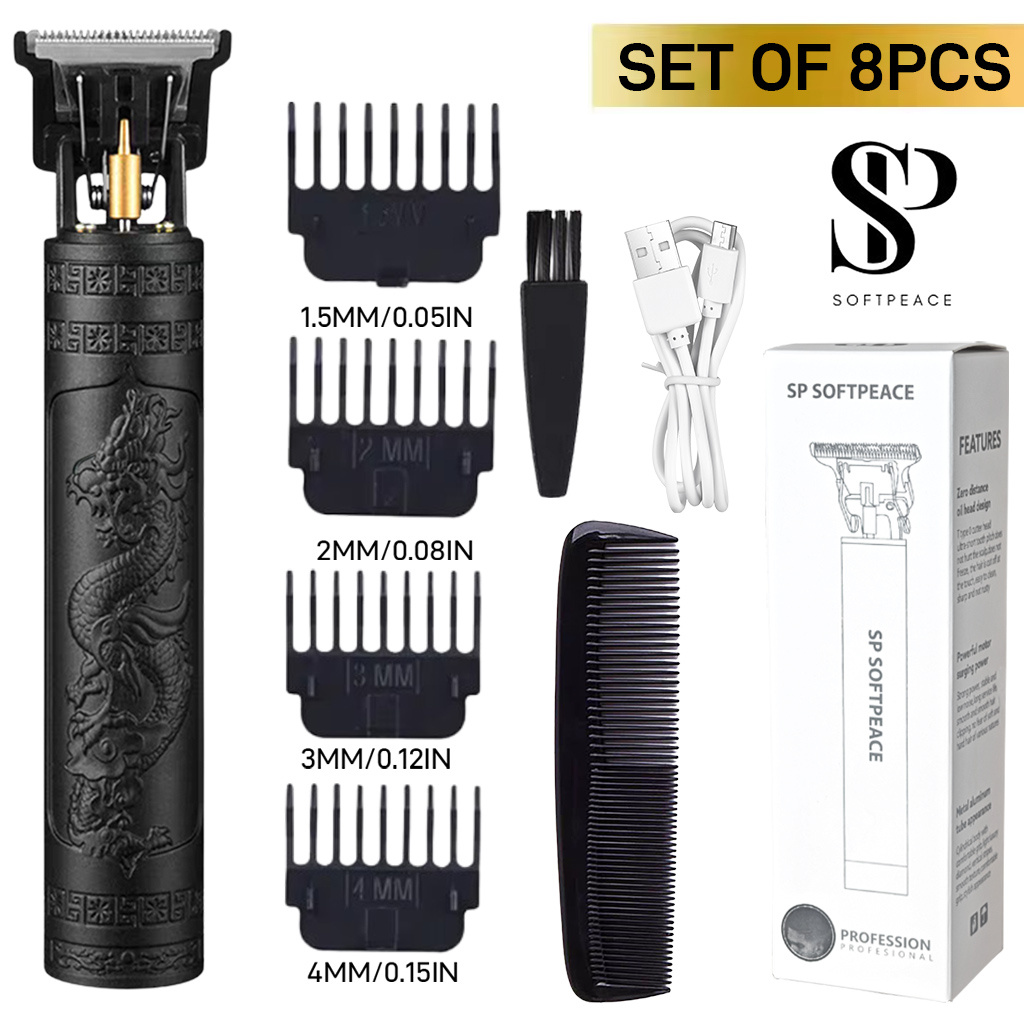 Usb Rechargeable Hair Clipper Vintage Dragon And Phoenix Pattern T9 Hair Trimmer Electric Shaver Men's Body Hair Beard Trimmer Electric Shaver Rechargeable Body Shaver