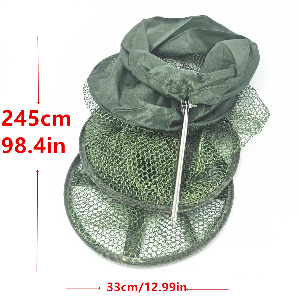 Image of 1pc Portable Folding Nylon Mesh Fish Cage With Steel Ring - Compact Collapsible Fishing Trap Net Basket For , Outdoor Fishing Gear For Rivers, Lakes, - Ideal For & Fishing Enthusiasts
