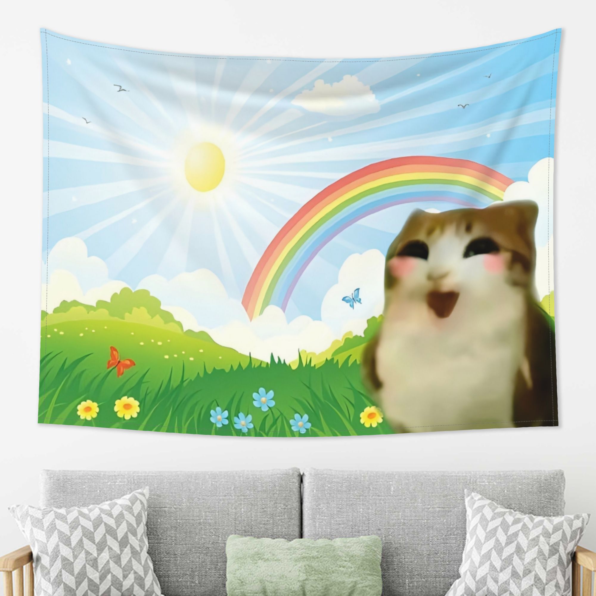 TEMU Meowl Cat Owl Funny Meme Tapestry, Popular Indoor Outdoor Decor, Suitable For Living Room, Bedroom, Office, Outdoor Entertainment And Party