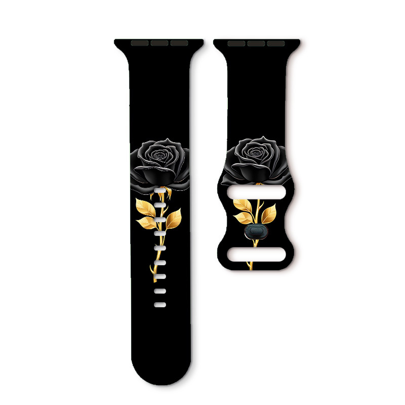 TEMU Compatible With Iwatch/for Watch Replacement Watch Band 38mm/40mm/41mm/42mm/44mm/45mm/49mm | Sparkling Black Rose 2d Printed Pattern Women's