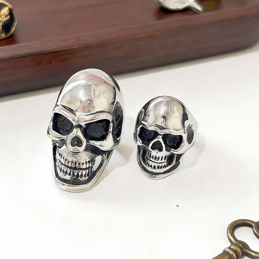 Vintage Gothic Skull Stainless Steel Ring, Halloween Style