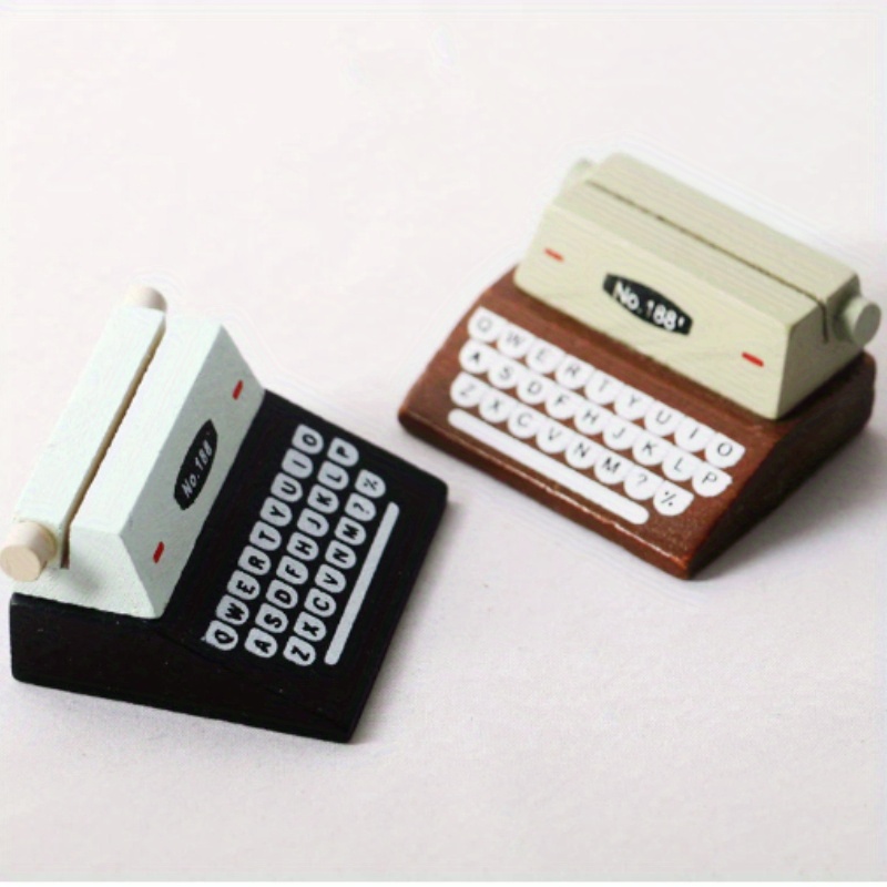 TEMU 2pcs Retro Wooden Typewriter-style Memo Clip, Office Desk Decor, Photo Holder, Vintage Look, Wood Material, 2 Styles