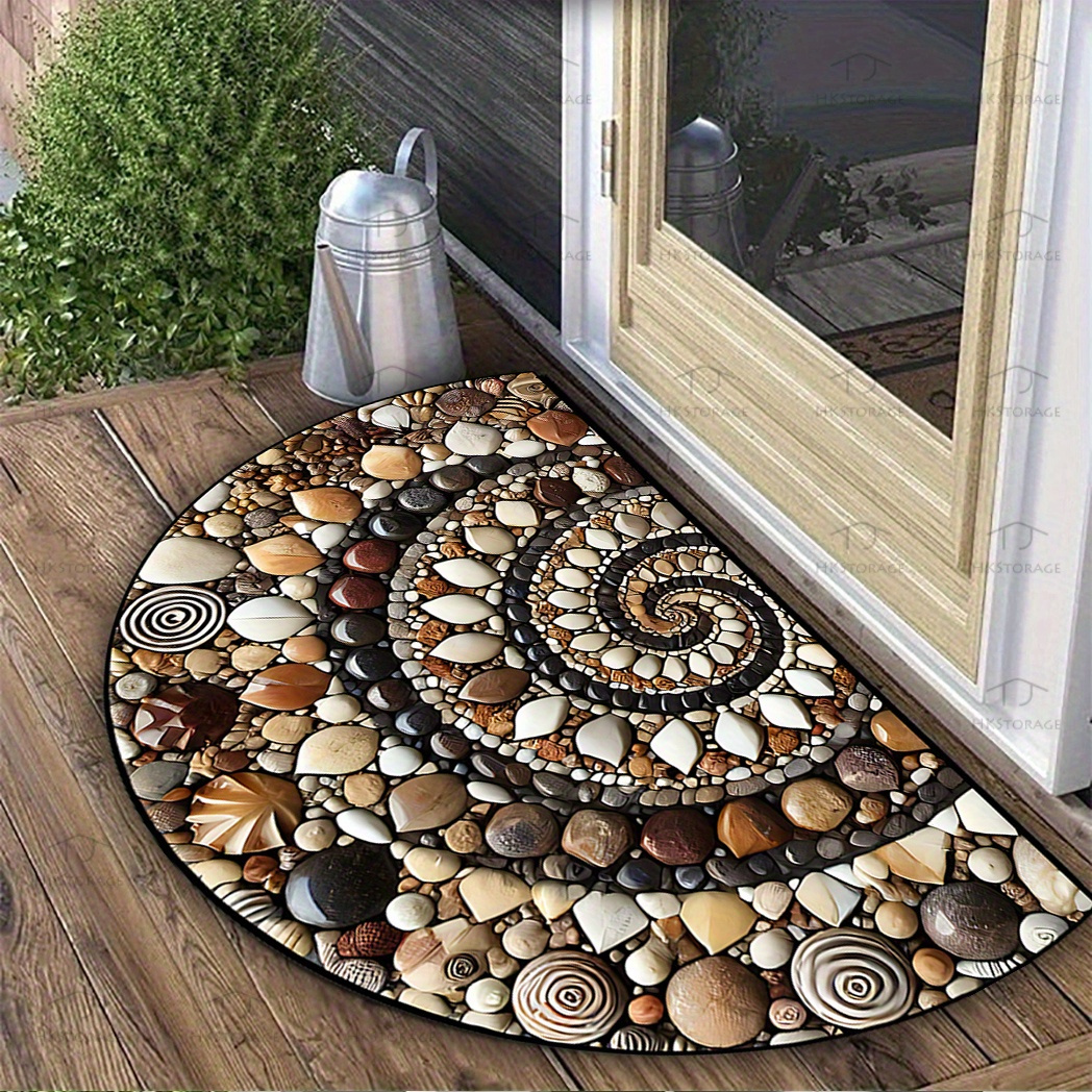 

1pc Pebble Pattern - Semi-, Non-slip, Washable, Rubber Backing, Polyester Fiber, Machine Made, Indoor/outdoor Use For Entryway, Porch, Kitchen, Bathroom, , Balcony Decor