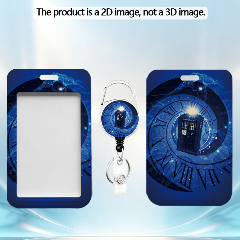 TEMU [2d Flat] Watch Blue Light Printed Pattern Card Holder, Adjustable Clip-style Id Lanyard - Id And Credit Card Holder, Heavy-duty Lanyard For