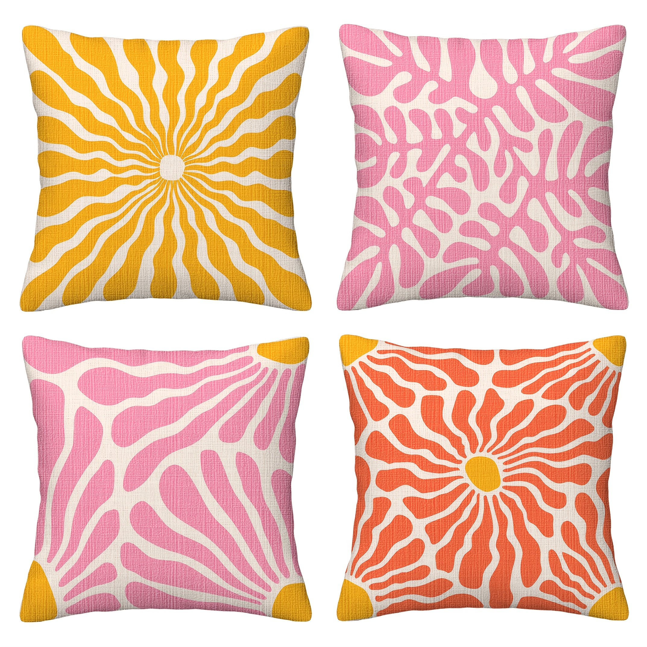 TEMU Lot de 4 housses de coussin 2D à imprimé floral d'été rose et orange, plusieurs tailles, impression , coussin, adaptées pour la décoration de