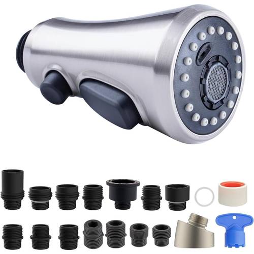 kitchen tap with pull down spray features three spray with 15 adapters replacement spray head for sink works with finished in brushed nickel
