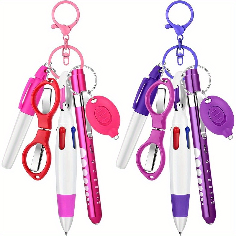 Image of 12pcs Nurse Pen And Pen Light Set, Led Light, Pen Light, Permanent Marker, Multicolor Pen, Folding Scissors, Keychain, Nurse Gift, Essential For Nurses And Outdoor Use
