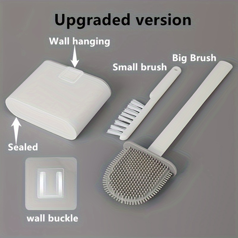Image of Wall-mounted Toilet Brush Set With Soft Bristles And Long Handle- Multi-functional, No Power Needed, Essential Bathroom Cleaning Tool