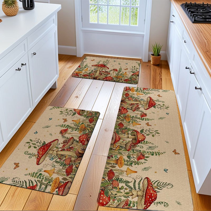 1/2/3pcs Spring Carpet Set | Mushroom & Style Flannel Carpet, Non-slip, Soft, Comfortable, Easy To Clean, Suitable For Bathroom, Door Mat, Bedroom, Living Room, Porch, Rv Decoration