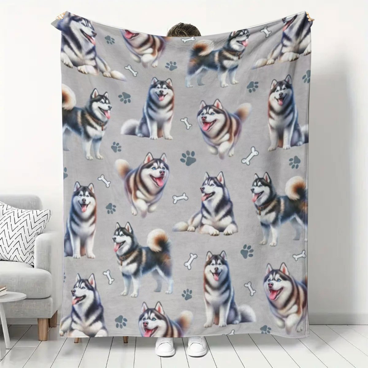 

Asian Style Husky Dog Print Flannel Throw Blanket, Soft, Warm, Cozy, Multi-use, With Knitted Polyester, For Dog Lovers, Ideal Gift For Birthdays, Festivals, For Bed, Sofa, Travel,