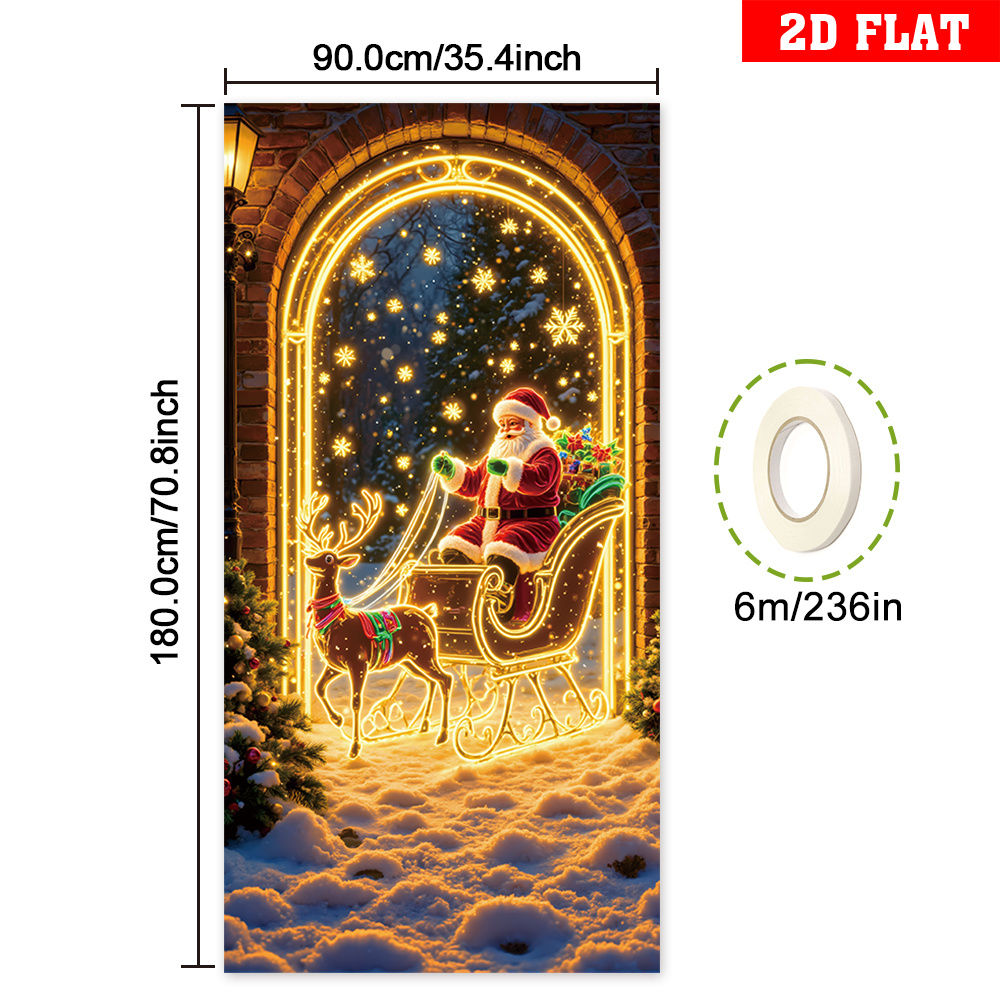 TEMU 2d Flat, 2d Flat - 2d Door Banner 2d Flat, 2d Flat - 2d Door Banner 2d Flat Banner, 1pc Christmas Themed Door Cover Banner, Reindeer Santa Claus