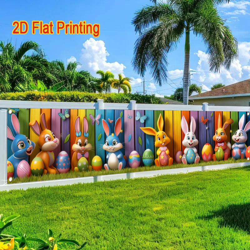 2d Flat, 2d Flat 1pc, Easter Fence Banner, Easter Bunny And Decoration Banner Banner, Lawn And Wall Decoration, Outdoor And Indoor Party Supplies For , 2d Flat