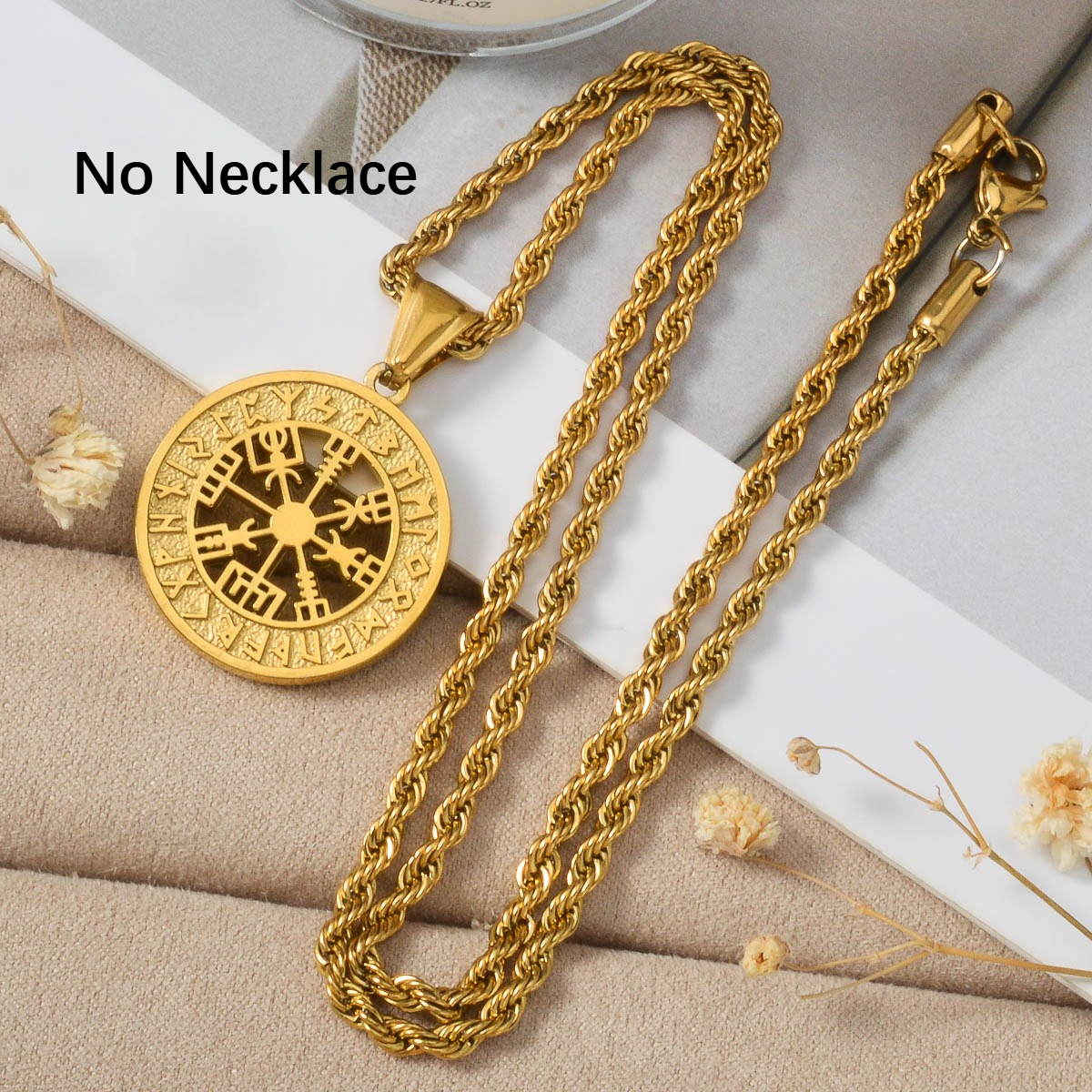 Men's Classic Vintage Rune Compass Pendant Necklace