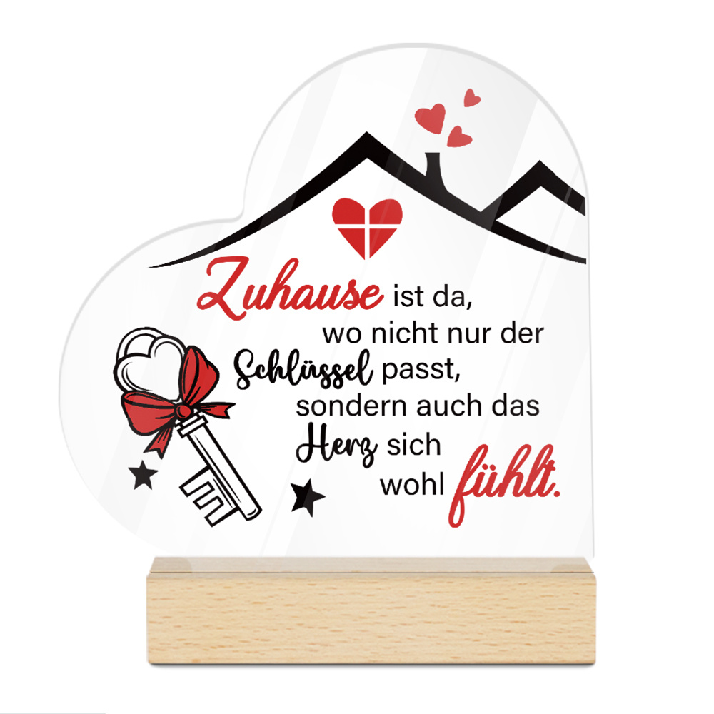 Image of 2d Flat, Putuo Decor 1pc German Heart-shaped Acrylic Sign With Wooden Base, Table Decor - " Where Fits, But Where Comfortable," Desktop Decoration For Home, Room, Housewarming Gift