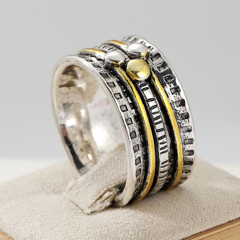 Women's Handmade Two-Tone Copper Silvery Color Anxiety Band Ring