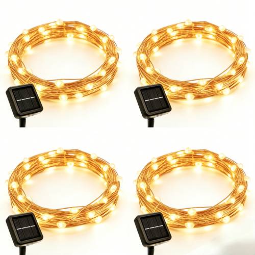 4 pack solar fairy copper wire lights 48m 156 feet ip44 lithium battery decorative lights for outdoor gardens patios parties christmas and halloween