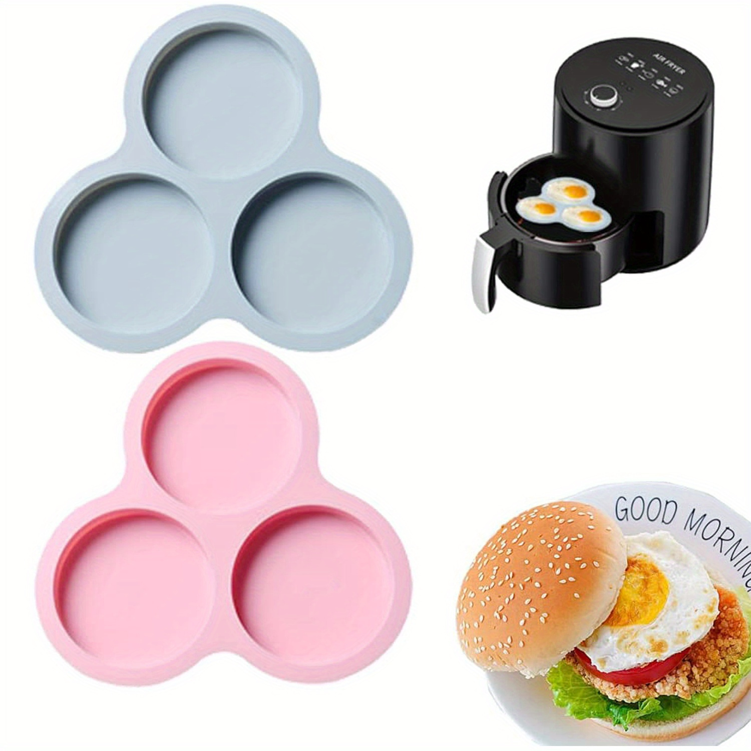 1 set silicone air fryer baking mats non stick heat resistant reusable muffin egg mold set with oil   to clean multi purpose kitchen tools details 0