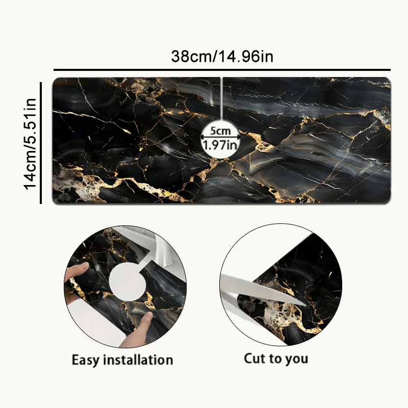 TEMU Fashion Marble Texture Faucet Mat For Kitchen Sink Black Golden Stripe Art Kitchen Additions 14.96x5.51inch Non-slip Easy Clean Rubber Mat For
