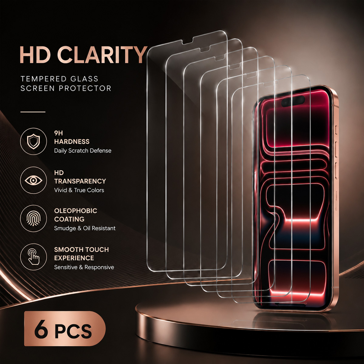 TEMU [6pcs] Hd Tempered Glass For Iphone 18 Pro Max/18 Pro/17 Pro Max/17 Pro/16e 14/15/16 Plus/xr/11/12/14/13 Pro Screen Protectors For Iphone 14 8