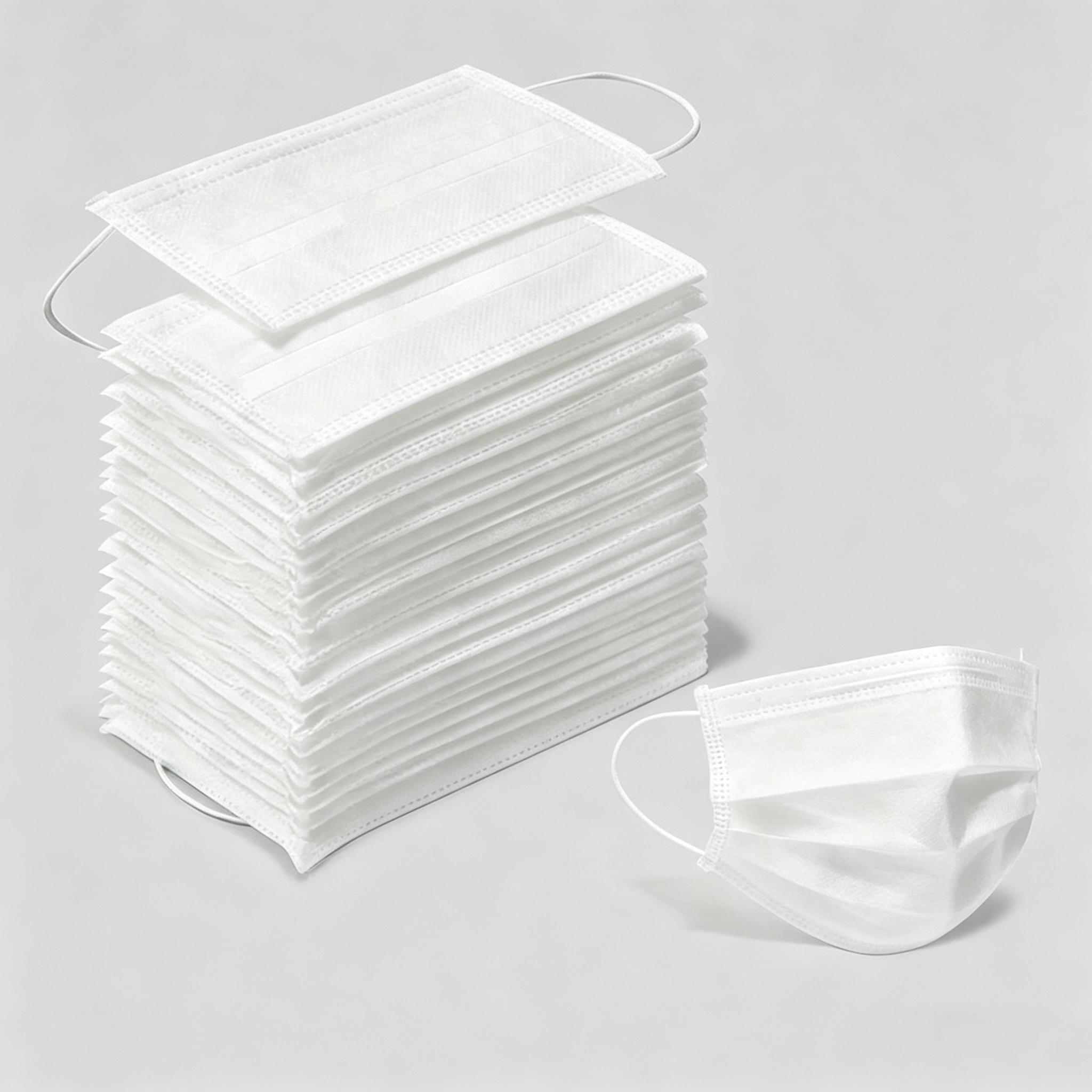TEMU 56pcs Outdoor Daily Use 4-layer White Disposable Non-woven Face Masks Non-medical, Wind Blocking Mask With Adjustable Fixed Nose Strip And