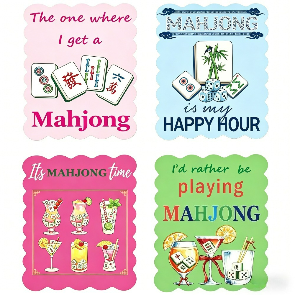 TEMU 4 Pack Mahjong Shuffling Cards, Thick Pvc Wavy Edge Accessories, Colorful Printed Mahjong Cards For Card Shuffling, , Party Favors, Mahjong